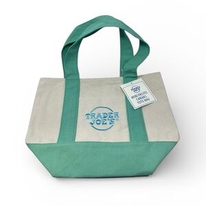NWT Trader Joe's Pastel Canvas Mini Tote Bag - Cream and Mint